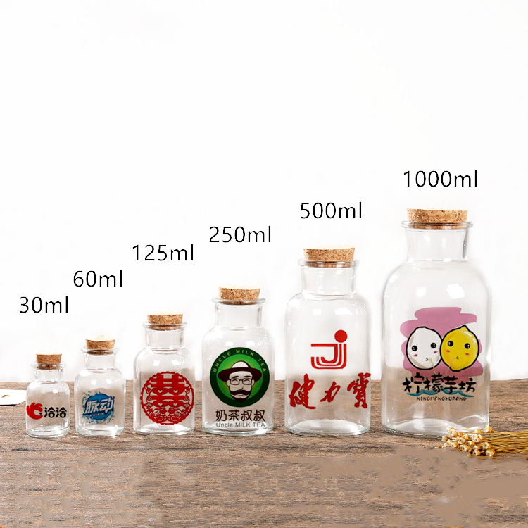 30ml-1L amber or clear wide mouth glass jar apothecary jar with wooden cork