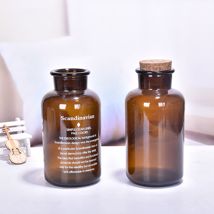 30ml-1L amber or clear wide mouth glass jar apothecary jar with wooden cork