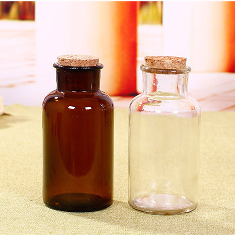 30ml-1L amber or clear wide mouth glass jar apothecary jar with wooden cork