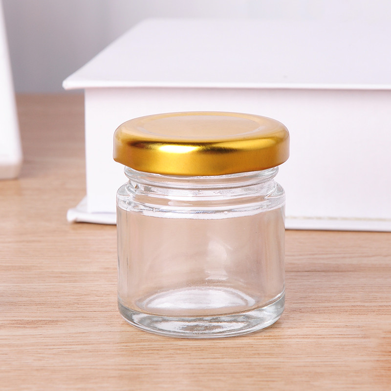 small empty round 35ml glass honey jar jam jar with metal lid