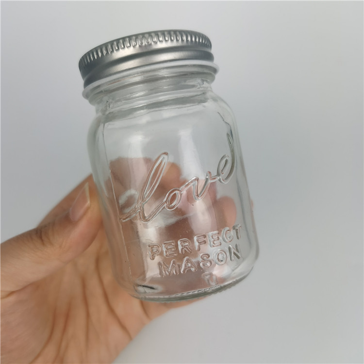 4oz 100ml mini cute glass mason jar with embossed logo silver lid bulk wholesale