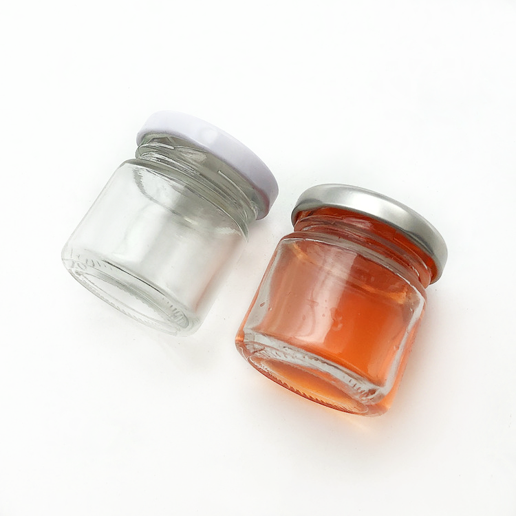 small empty round 35ml glass honey jar jam jar with metal lid