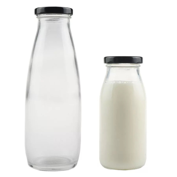 Wholesale 200ml 250ml 500ml 1L clear glass milk bottle with cap