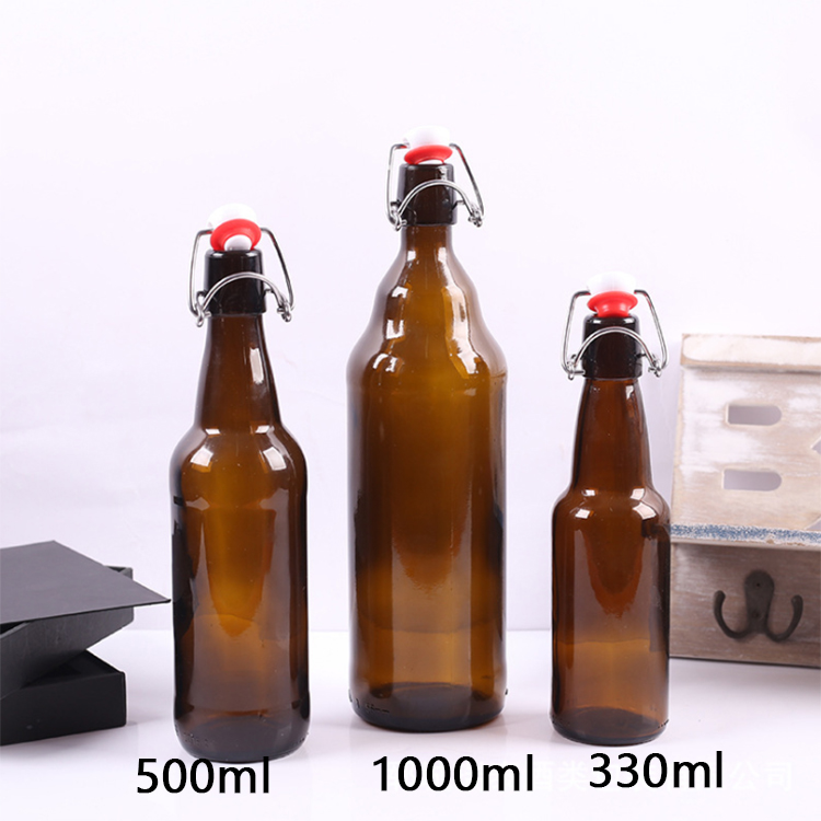 Home Brewing Glass Beer Bottle with Easy Wire Swing Cap Airtight Rubber Seal Amber 330ml 500ml 1000ml