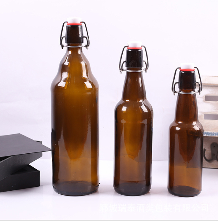 Home Brewing Glass Beer Bottle with Easy Wire Swing Cap Airtight Rubber Seal Amber 330ml 500ml 1000ml