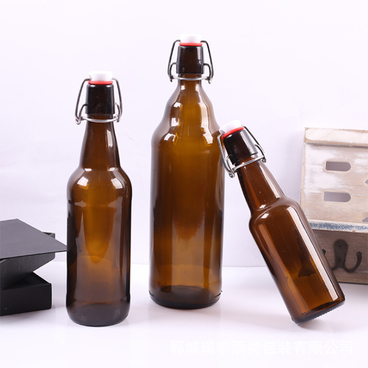 Home Brewing Glass Beer Bottle with Easy Wire Swing Cap Airtight Rubber Seal Amber 330ml 500ml 1000ml