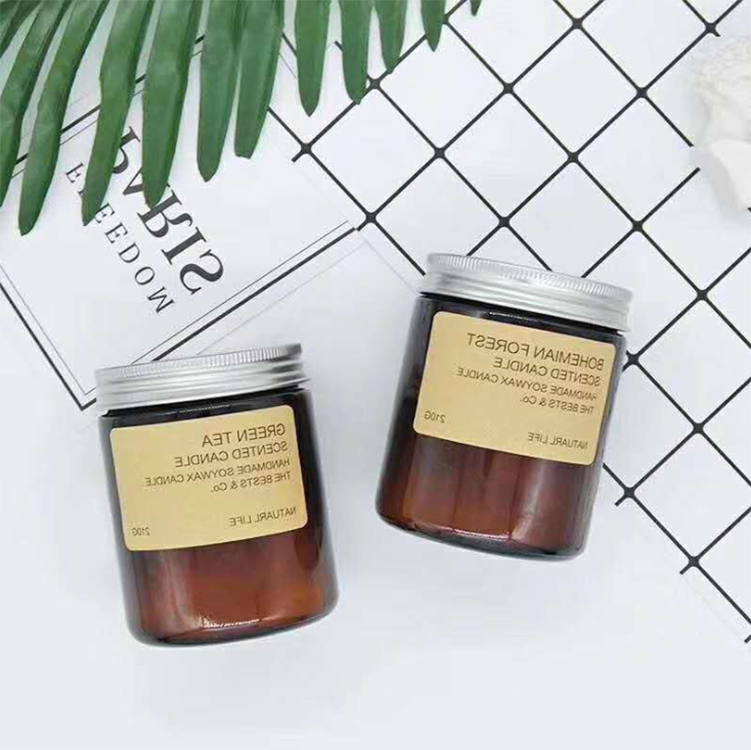 Decorative 150ml 200ml 300ml Amber Glass Straight Sided Glass Jar Wholesale With Screw Cap For Scented Candle Soy Candle