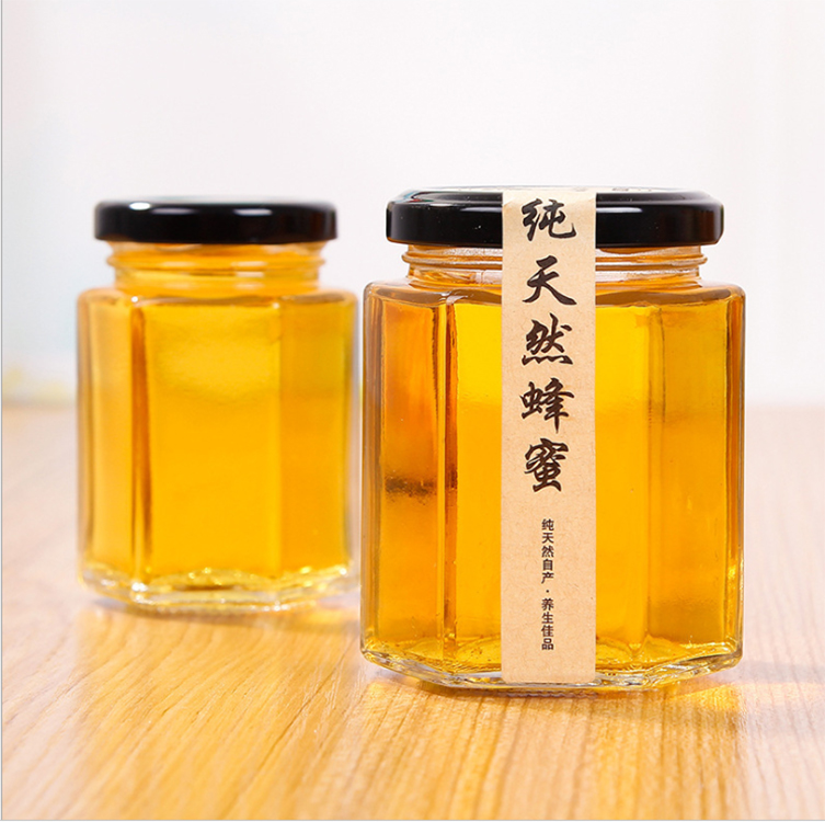 Hexagonal glass honey jar 45ml 60ml 85ml 100ml 180ml 280ml 280ml 500ml 730ml