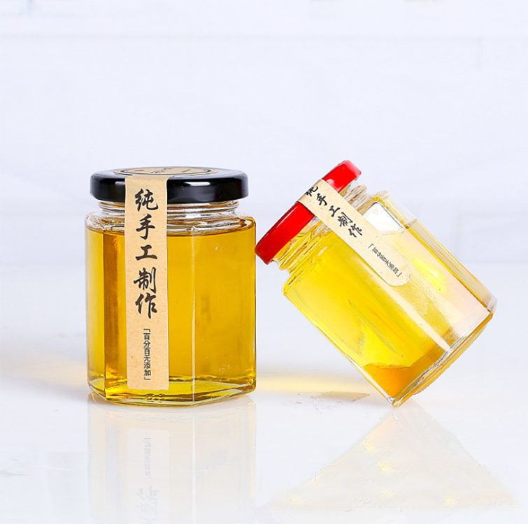 Hexagonal glass honey jar 45ml 60ml 85ml 100ml 180ml 280ml 280ml 500ml 730ml