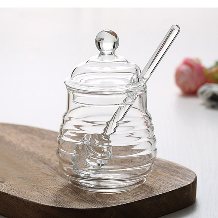 Handmade Glass honey jar honey comb shape storage jar for sale