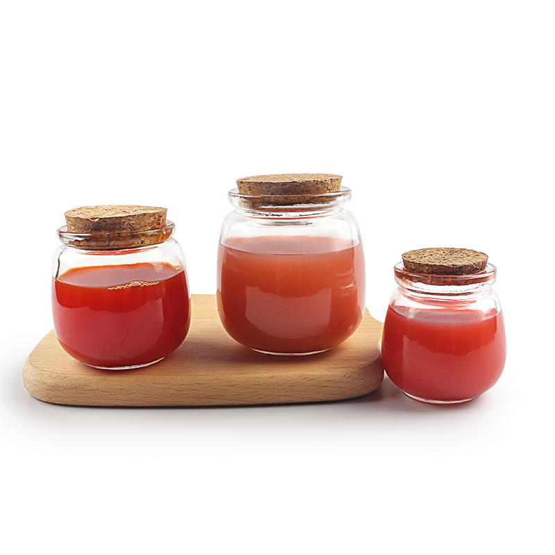 Wholesale 100ml 200ml 300ml Food Storage Glass Jar Cute Transparent Round Shape Pudding Jar with Plastic Lid or Cork