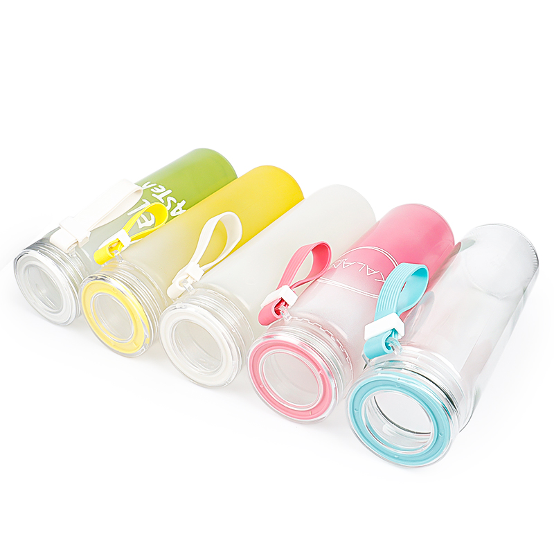 Custom portable 400ml colored glass water juice bottle with plastic cap