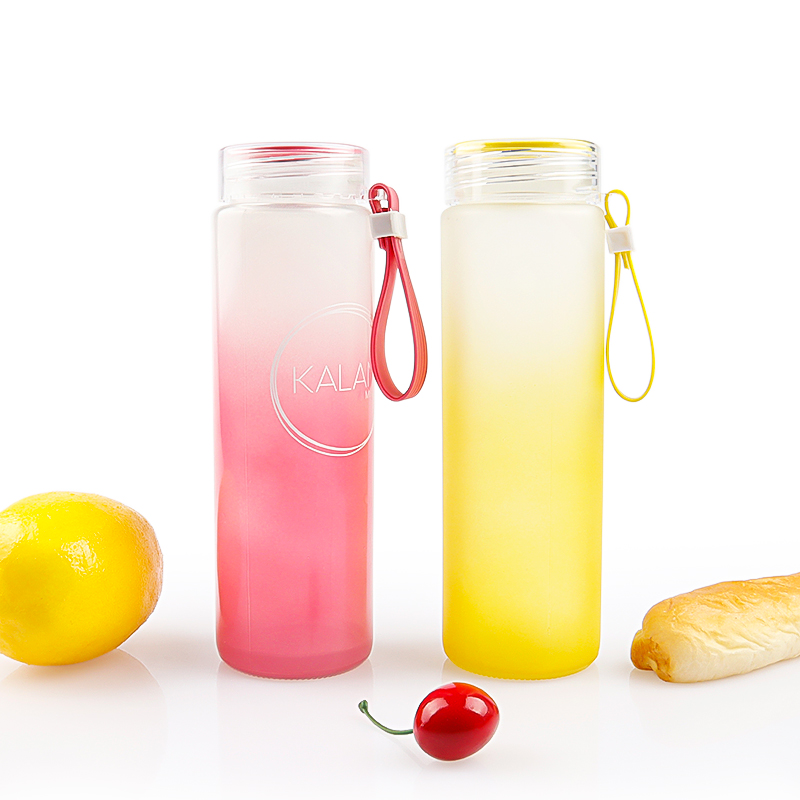 Custom portable 400ml colored glass water juice bottle with plastic cap