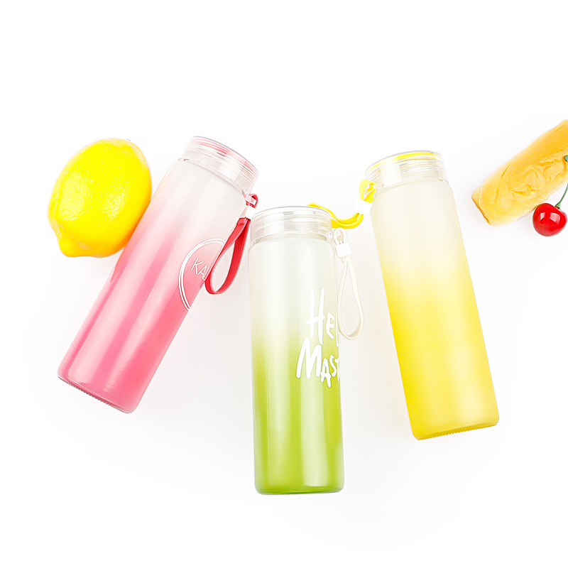 Custom portable 400ml colored glass water juice bottle with plastic cap