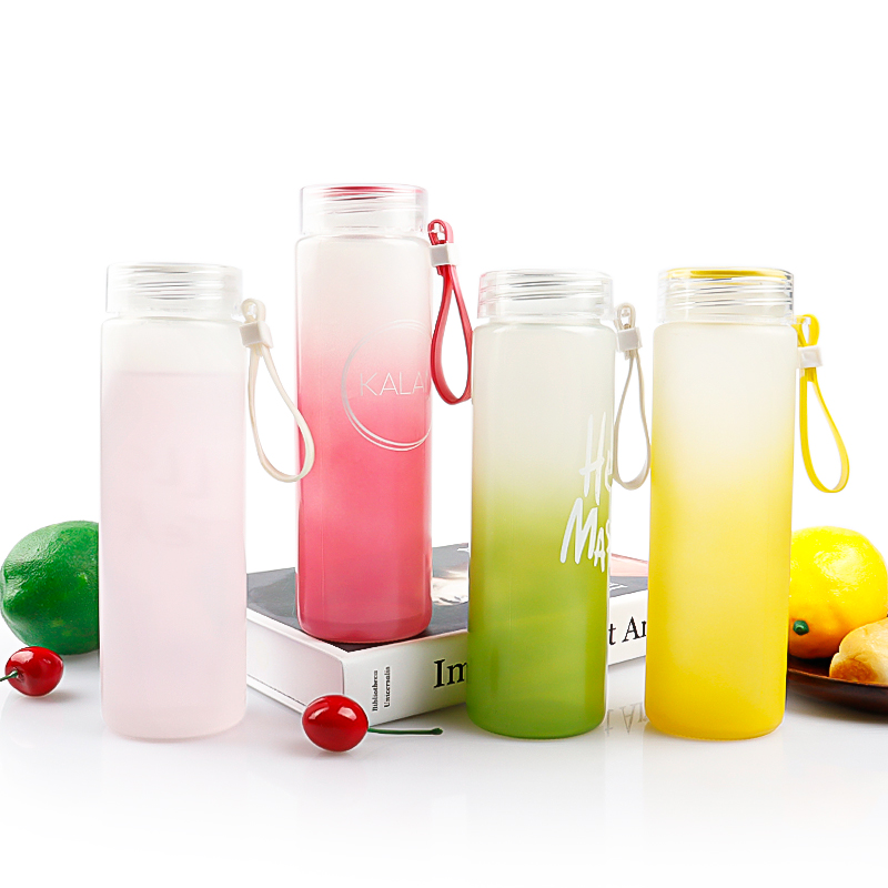 Custom portable 400ml colored glass water juice bottle with plastic cap