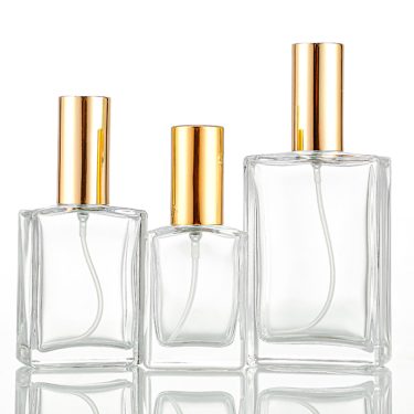 30ml 50ml 100ml Flat Square Clear Glass Spray Perfume Bottle With Gold Cap