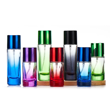 20ml 30ml Reusable Round Gradient Colorful Glass Perfume Spray Bottle cosmetic bottles With Colored Lid