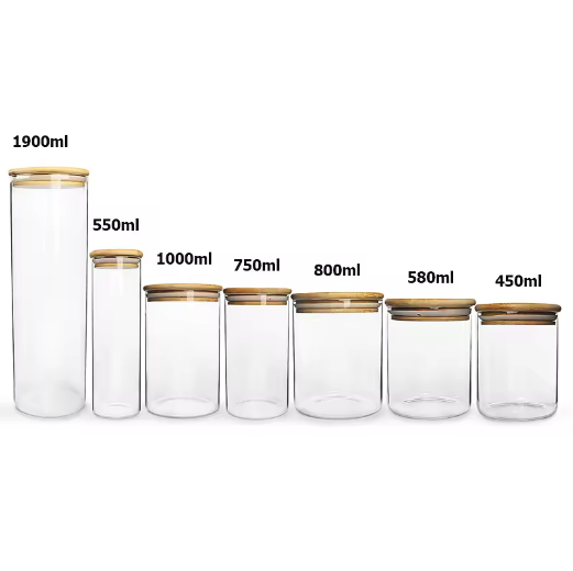 High Borosilicate Round Glass Jars With Sealing Bamboo Lid Used for display and storage450ml-1900ml