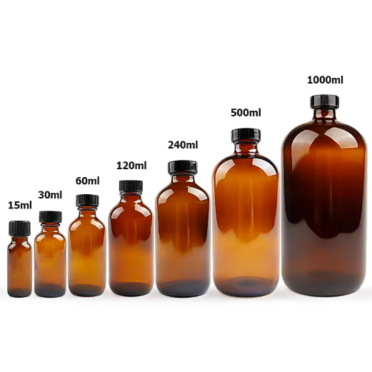 Hot sale 1oz 2oz 4oz 8oz 16oz 32oz glass amber boston bottle with plastic cap