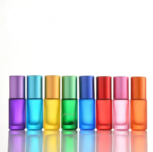 Custom Empty Colorful 10ml Perfume Skin Care Essential Oil roll on bottle With Glass Beads