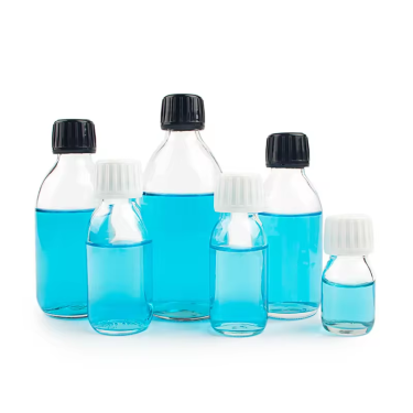 In bulk 30ml to 300ml Clear Round Syrup Oral Liquid Glass Bottle with White Black Plastic Lid
