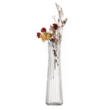 Cheaper price Retro style transparent stripe emboss glass decorative vase