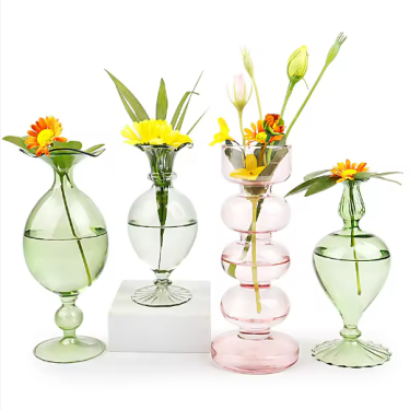 Creative colored glass craft for home decor hand blown small mouth glass flower vase