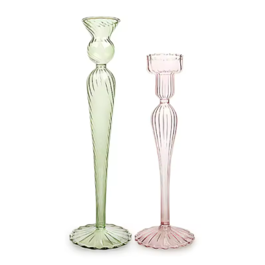 Wedding Decorative Crystal Taper Glass Candlestick Tall Colored Glass Candle Holder