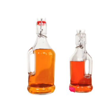 Hot sale 200ml 350ml Recycled Clear Swing Top Glass Soft Drink Bottle with stopper with handle