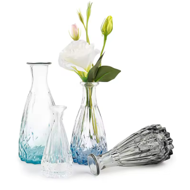 50ml 100ml 150ml Fashion Luxury Small Size Gradient Blue Gray Color Home Decoration Small Glass Flower Vase