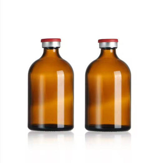 Amber 50ml round penicillin glass medicine bottle with cap