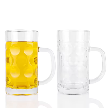 Wholesale High Quanlity 550ml Transparent Embossing Glass Beer Cup Beverage Juice Cold Drinking Glass Bottles with Handle