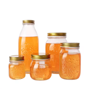 Custom Made Embossed Glass Mason Jar 150ml 300ml 500ml 1000ml For Canning Jam Honey Food Storage