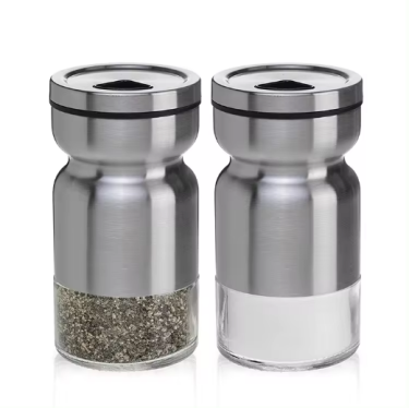 Stainless Steel Empty Condiment Container 4.5oz Salt Pepper Shaker Seasoning Bottle Glass Jar for Spice