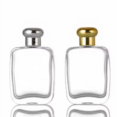 Custom Clear Perfume Bottles 50 Ml 100ml Flat Square Empty Glass Bottles For Perfume Oil With Silver Lids