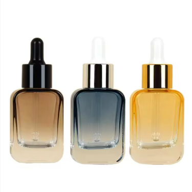 30ml Rectangular Oil Bottle Serum Glass Skin Care Packaging Hair Serum Bottle With Pump Essential Oil Bottle For Cosmetic