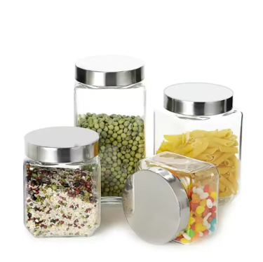 high quality square screw twist glass spice jars 450ml-2200ml large mason jar with stainless lid