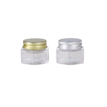20ml green herb jar cometic skin care cream hexagonal empty transparent glass jars wih silver gold screw caps