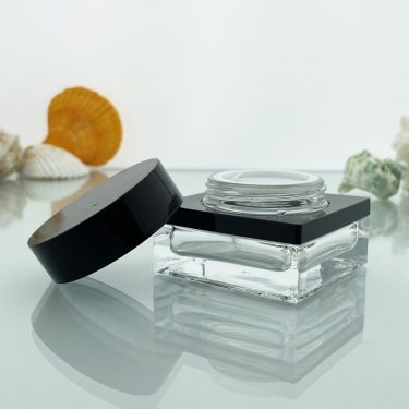 New Style Right Angle square Shoulder 50ml 50g Glass Cream Bottle Cosmetic Skin Care Glass Jar with Plastic Lid