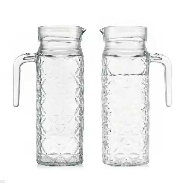 Embossed Design 1000ml 1L Water Glass Bottle Transparent Glass Jug