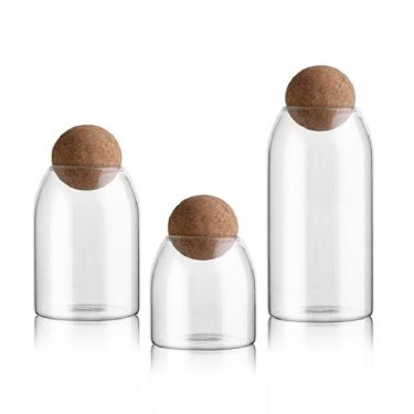 High Quality 500ml -1600ml Clear Empty Heat-resistant High Borosilicate Glass Candle Holder Candle Jars with Wooden Ball Cork
