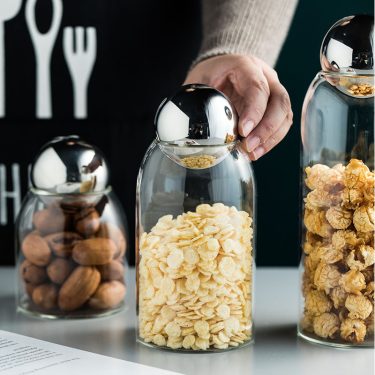 Kitchen Use Food Storage Transparent Borosilicate Sealed Glass Jar for Holding Grains Coffee Tea with Gold Silver Ball Stopper