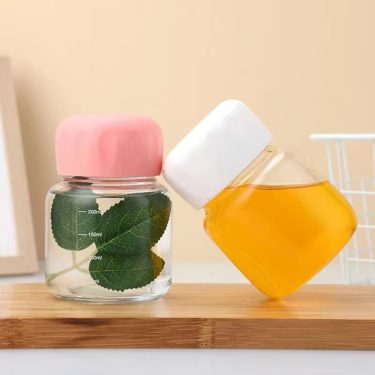 300ml Transparent Round Glass Bottle Portable Milk Juice Direct Drinking Sports Glass Water Bottle with Plastic Lid