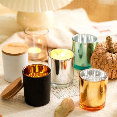 Luxury Custom Color Matte Black White Outside Electroplating Golden Inside Glass Candle Jars With Lids