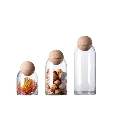 High Quality 500ml -1600ml Clear Empty Heat-resistant High Borosilicate Glass Candle Holder Candle Jars with Wooden Ball Cork
