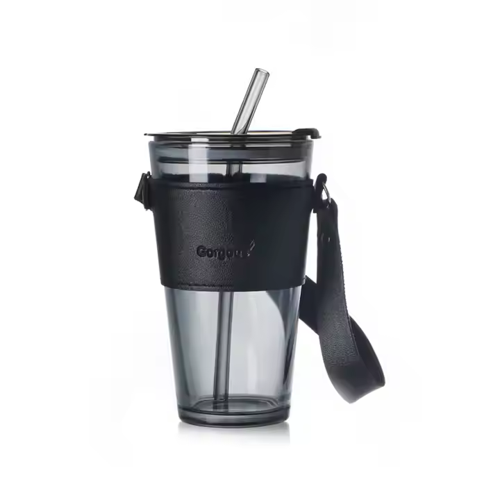 Transparent Black Color 450ml Glass Mug with Cup Sleeve for Beverage Water Tea
