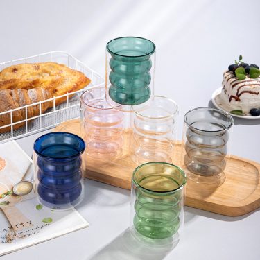 200ml Transparent Customized Colors Double Insulated High Borosilicate Glass Mug Coffee Milk Juice Glass Water Cups