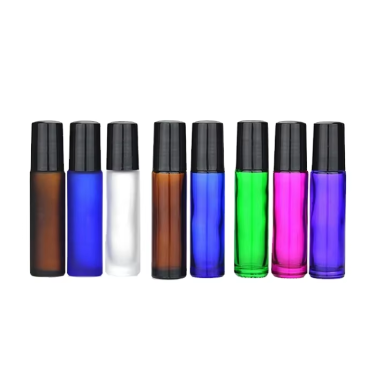 10ml Transparent Amber Blue Custom Color Glass Essential Oil Roller Bottles with Screw Cap for Travel or Perfume Oil