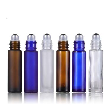 10ml Transparent Amber Blue Custom Color Glass Essential Oil Roller Bottles with Screw Cap for Travel or Perfume Oil