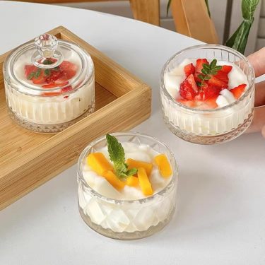 High Quality Luxury Thick Wall Stackable Glass Canister Glass Candy Jar Pudding Yogurt Dessert Glass Food Container